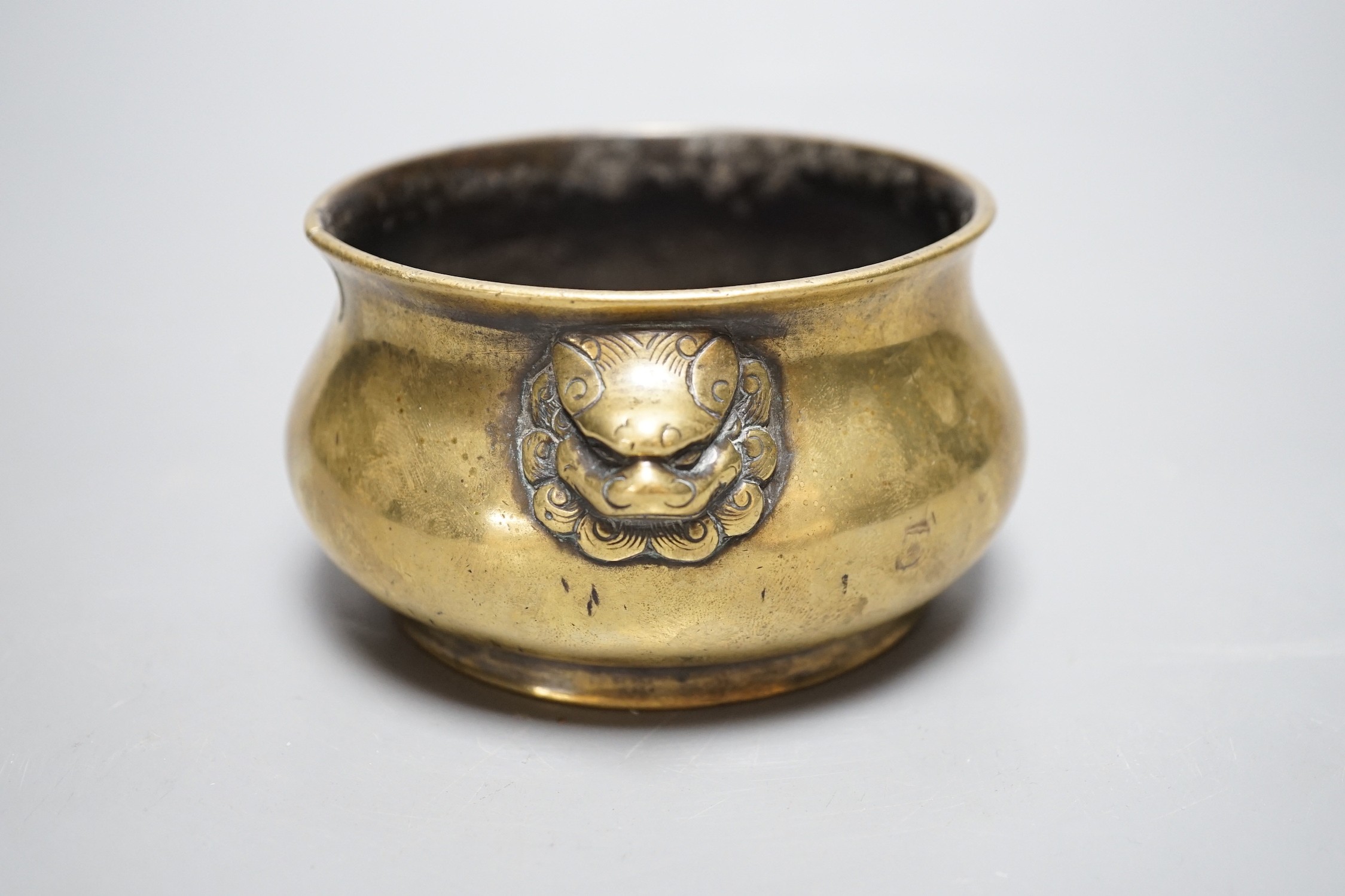 A Chinese bronze censer, Xuande mark, Qing period, 12cm handle to handle